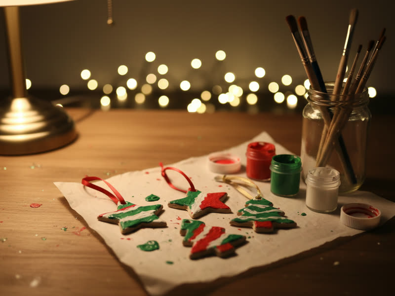 Игрушки из солёного теста, расписанные гуашью, с ленточками